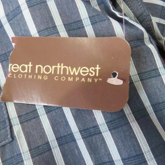 GNW Great Northwest Stripe Shirt Mens M Blue Gray Button Up Short Sleeve - Picture 5 of 7